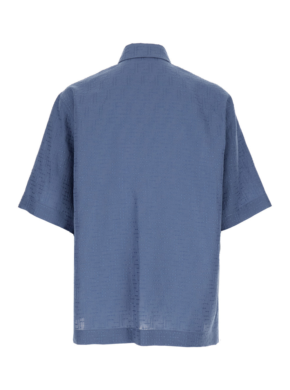 Fendi Men Blue Shirt With Pointed Collar And All-Over Ff Motif In Linen Blend Man