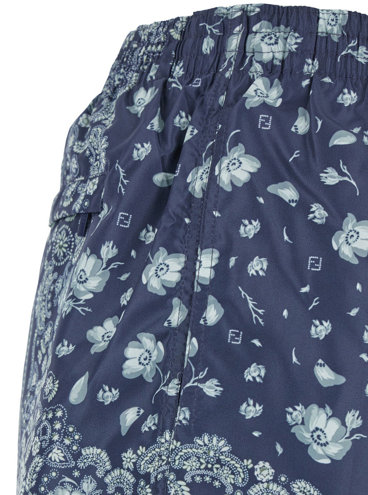 Fendi Men Blue Swimsuit With Elasticated Waist And All-Over Ff Motif In Tech Fabric Man