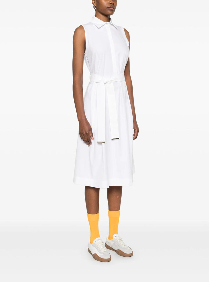 Herno Women White Sleeveless Dress With Classic Collar And Adjustable Belt In Tech Fabric Stretch Woman