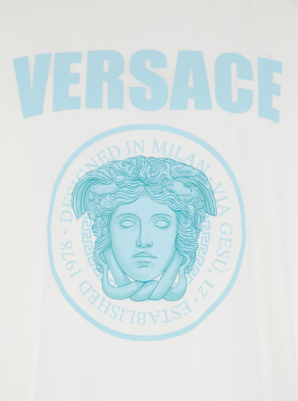 Versace Men White Crewneck T-Shirt With Maxi Logo Print On The Front In Cotton Man