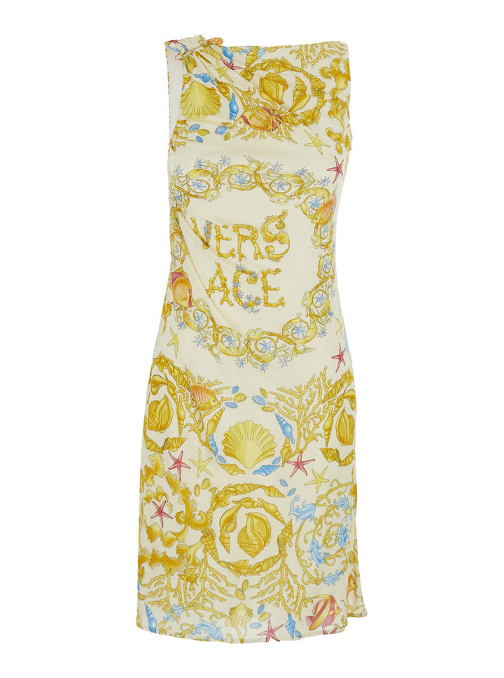 Versace Women 'Underwater Barocco' Multicolor Sleeveless Dress With Tie Detail On The Sleeve And All-Over Barocco Motif In Viscose Woman