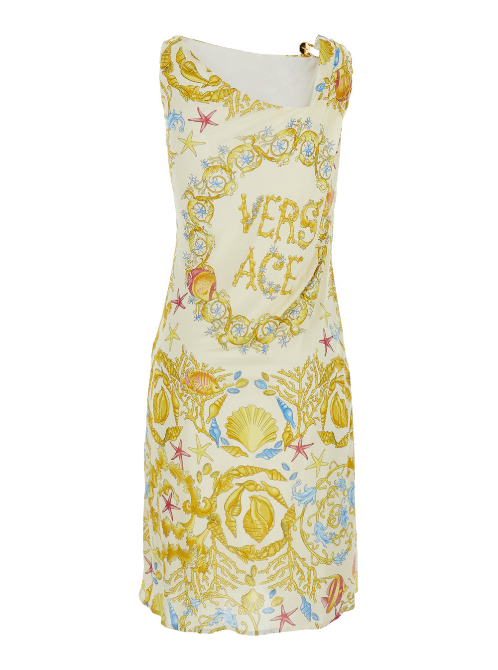 Versace Women 'Underwater Barocco' Multicolor Sleeveless Dress With Tie Detail On The Sleeve And All-Over Barocco Motif In Viscose Woman