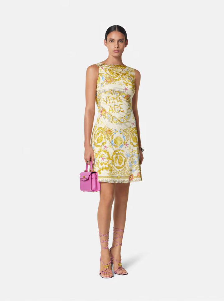 Versace Women 'Underwater Barocco' Multicolor Sleeveless Dress With Tie Detail On The Sleeve And All-Over Barocco Motif In Viscose Woman
