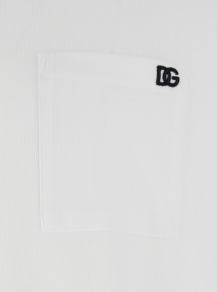 Dolce & Gabbana Men White Crewneck T-Shirt With Logo Embroidery On The Front In Cotton Man