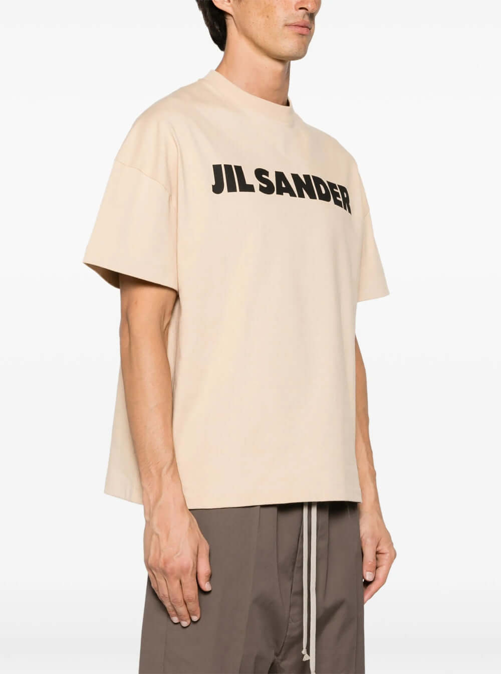 Jil Sander Men Beige Crewneck T-Shirt With Maxi Logo Lettering On The Front In Cotton Man