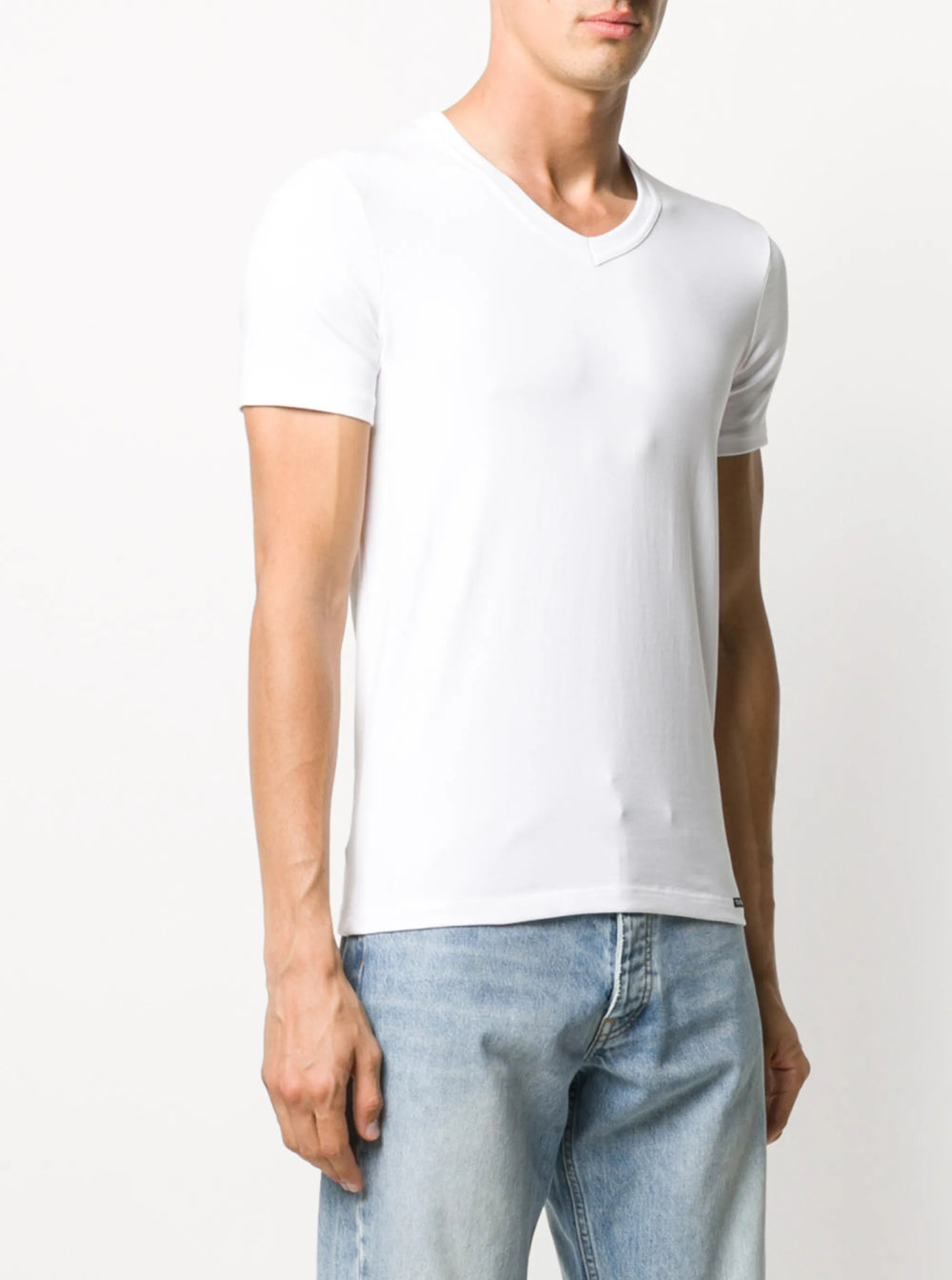Tom Ford Men White T-Shirt With V Neck In Cotton Stretch Man