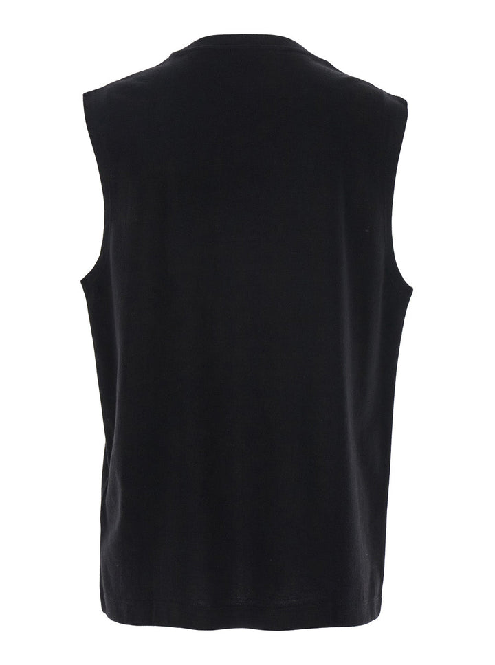 Balmain Men Black Crewneck Sleeveless Top With Logo Lettering Embroidery On The Front In Cotton Man