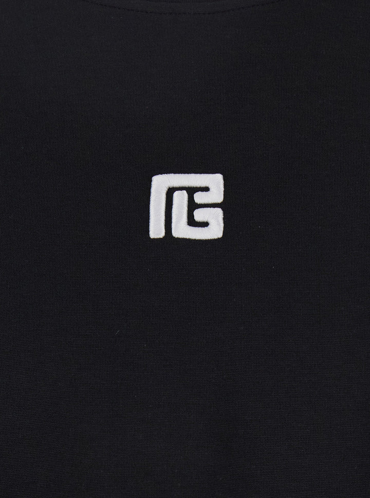 Balmain Men Black Crewneck T-Shirt With Logo Print On The Front In Cotton Man