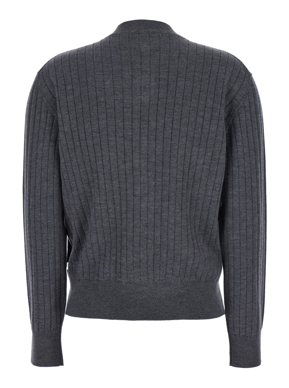 Bottega Veneta Women Grey Crewneck Cardigan With Knot Buttons Closure And Ribbed Knit In Wool Woman