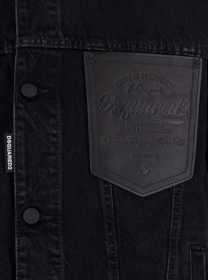 Dsquared2 Men Black Jacket With Classic Collar And Embossed Logo On The Front In Denim Man