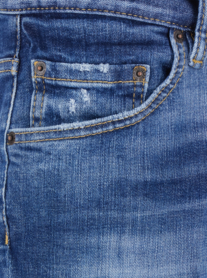 Dsquared2 Men Blue Jeans With Ripped Details And Logo Patch On The Rear In Denim Man