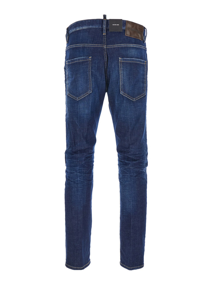 Dsquared2 Men Blue Jeans With Belt Loops And Logo Patch On The Rear In Denim Man