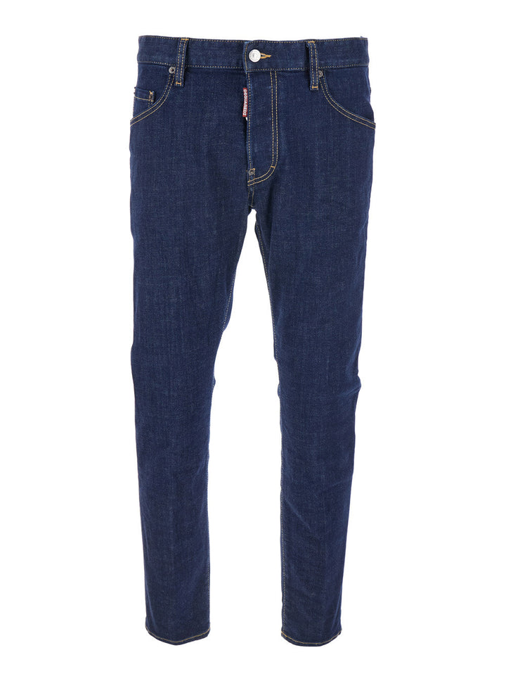 Dsquared2 Men Blue Jeans With Belt Loops And Logo Patch On The Rear In Denim Man