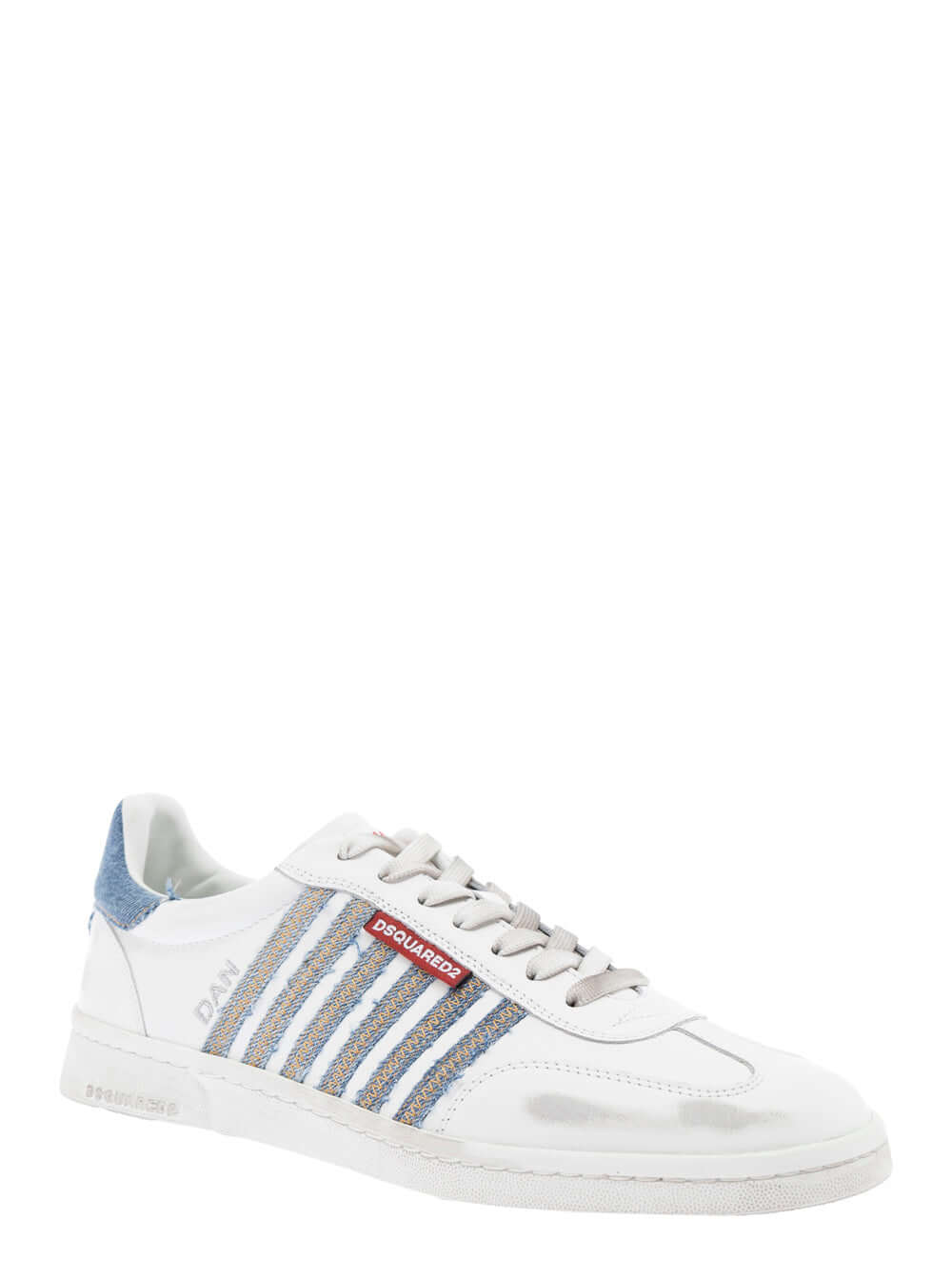 Dsquared2 Men White Low Top Sneakers With Logo Patch On Tongue And Side And Contrasting Heel With Logo In Leather And Cotton Man