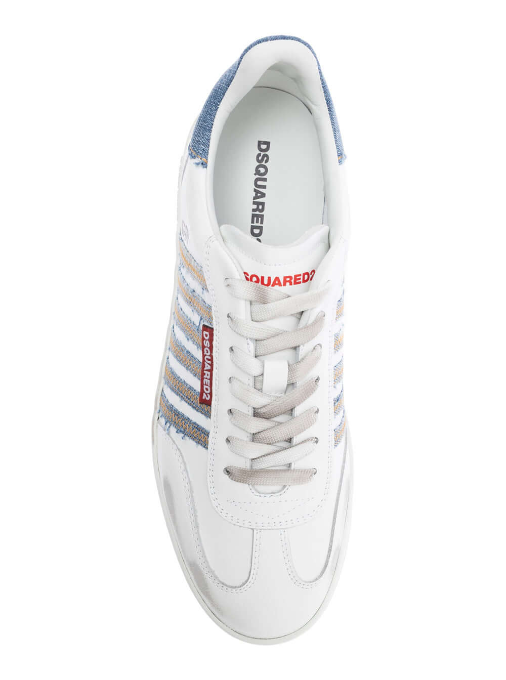 Dsquared2 Men White Low Top Sneakers With Logo Patch On Tongue And Side And Contrasting Heel With Logo In Leather And Cotton Man
