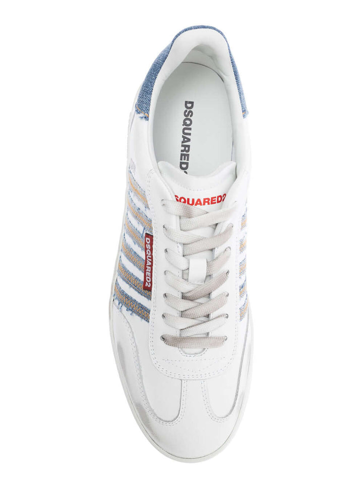 Dsquared2 Men White Low Top Sneakers With Logo Patch On Tongue And Side And Contrasting Heel With Logo In Leather And Cotton Man