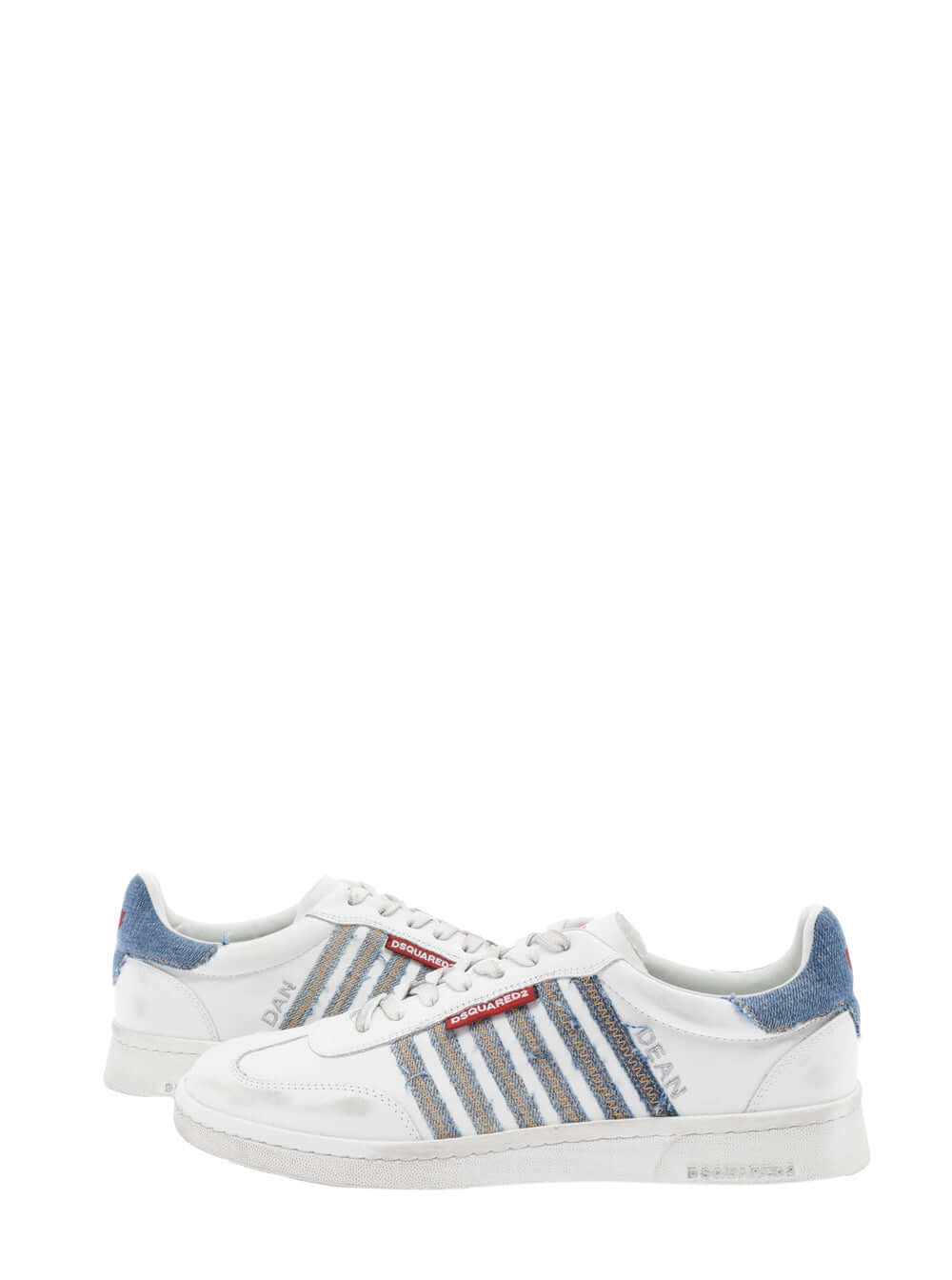 Dsquared2 Men White Low Top Sneakers With Logo Patch On Tongue And Side And Contrasting Heel With Logo In Leather And Cotton Man