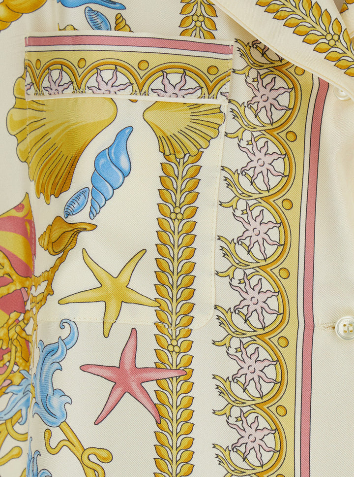 Versace Women Multicolor Bowling Shirt With Cuban Collar And All-Over Underwater Barocco Print In Silk Woman