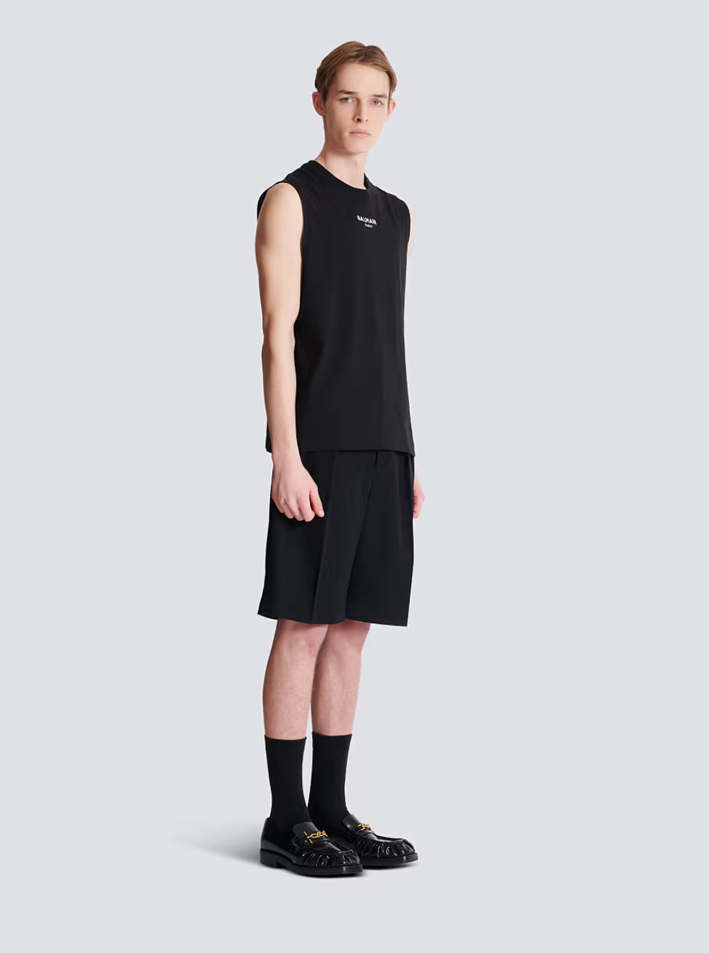 Balmain Men Black Crewneck Sleeveless Top With Logo Lettering Embroidery On The Front In Cotton Man