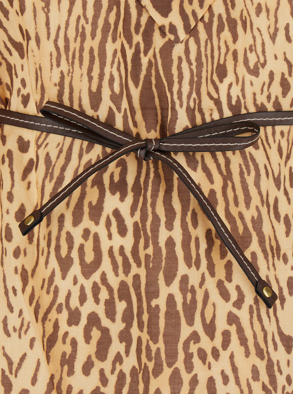 Zimmermann Women 'Cascadian' Beige Tunic Dress With Stand-Up Collar And All-Over Leopard Print In Linen Woman