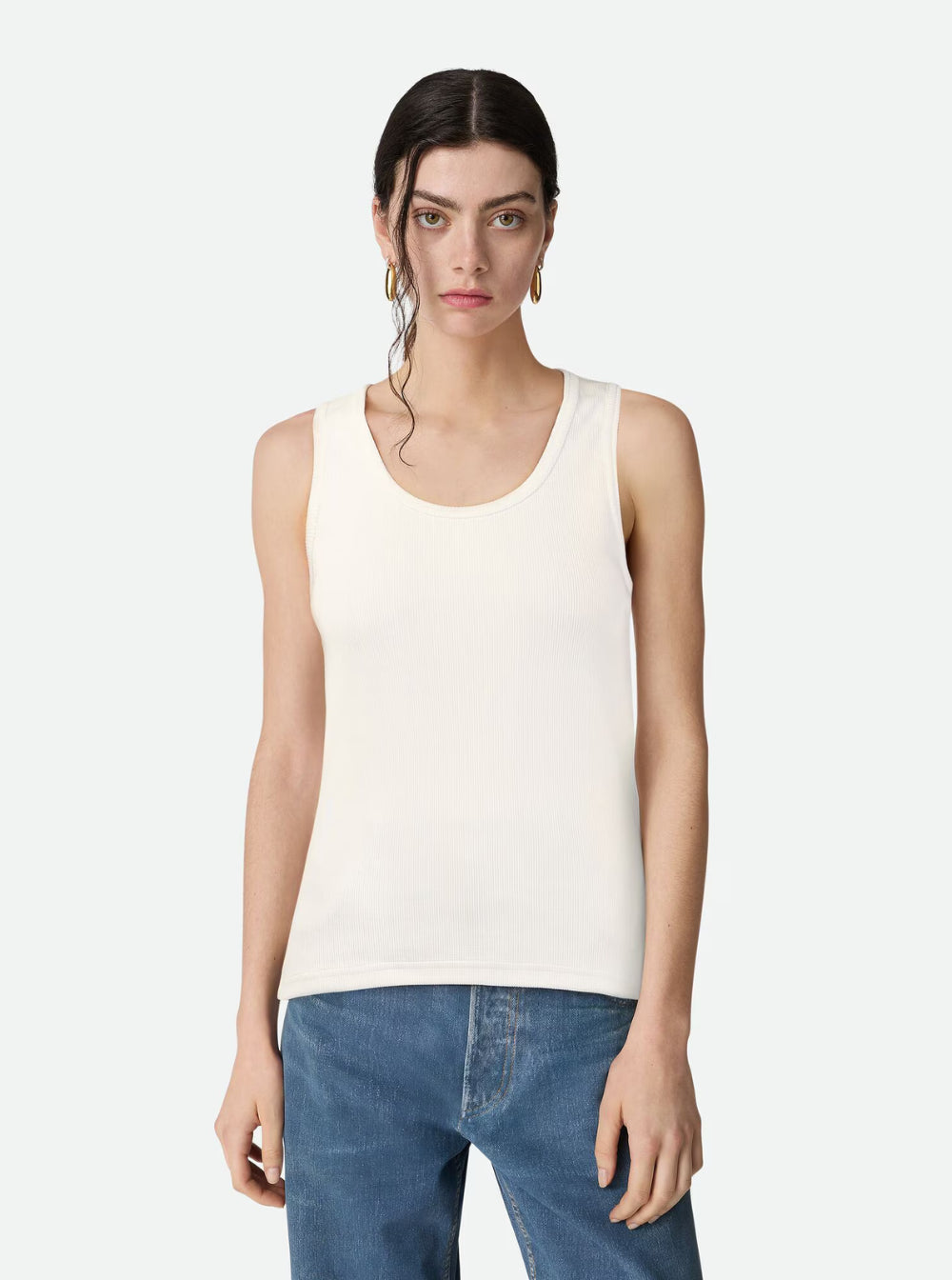 Bottega Veneta Women White Ribbed Tank Top With U Neckline In Cotton Woman Bottega Veneta