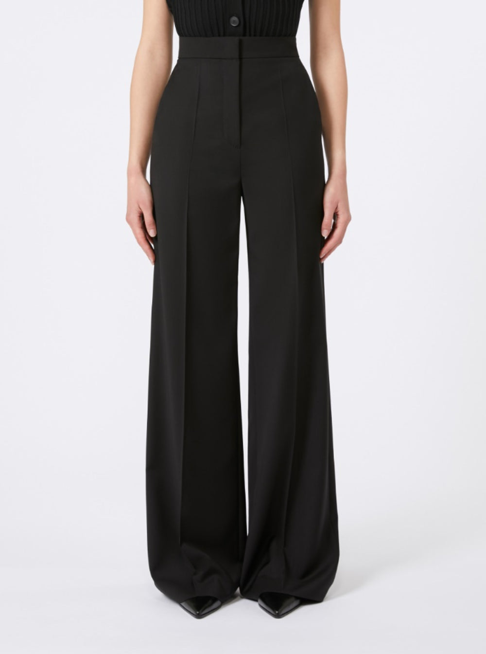 Max Mara Women 'Fernet' Black Pants With Wide Leg And Logo Lettering On The Rear In Wool Woman