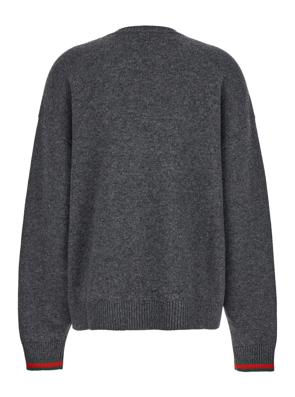 Gucci Women Grey Crewneck Sweater With Web Detail On The Cuffs In Wool And Cashmere Blend Woman