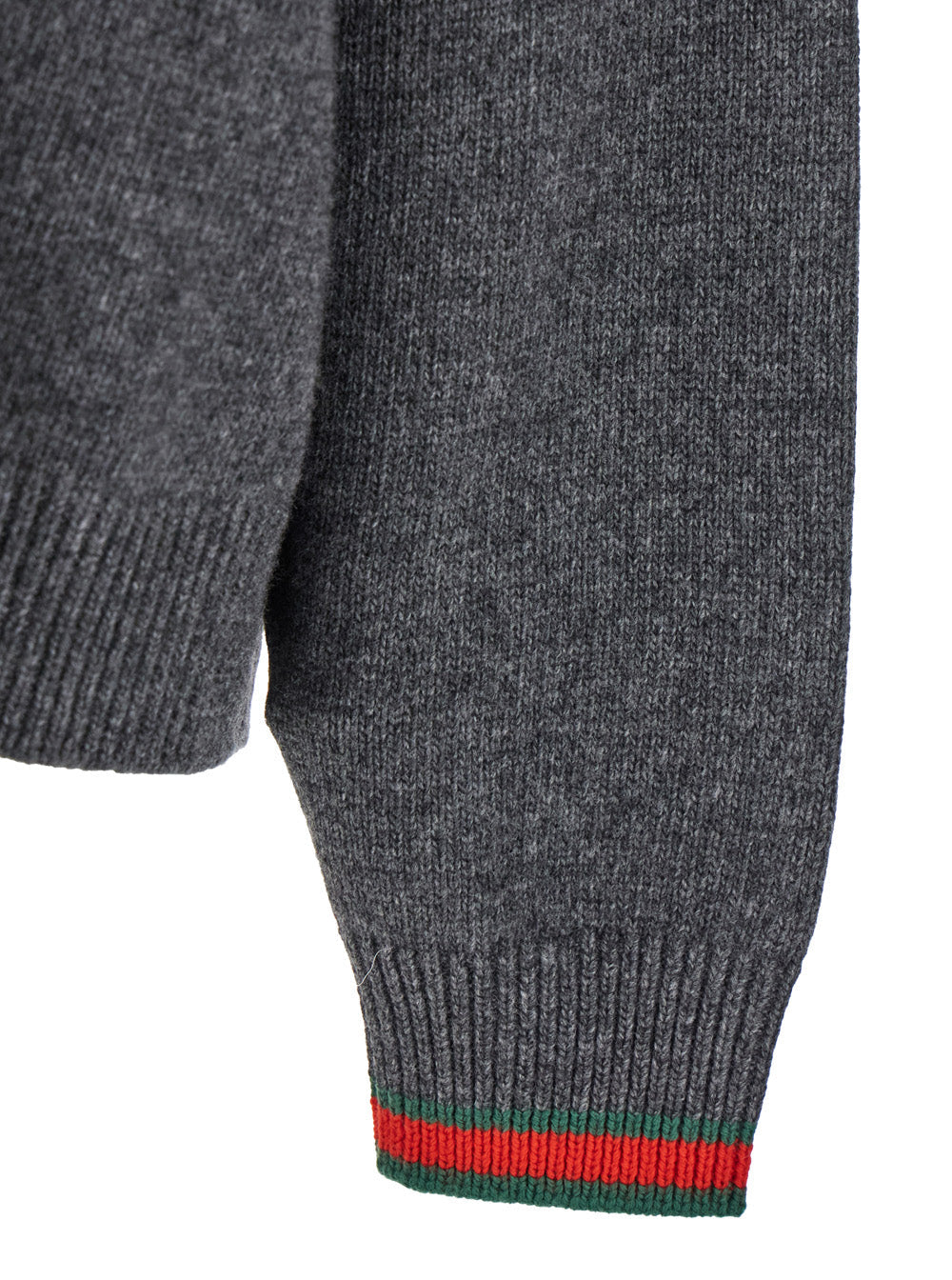 Gucci Women Grey Crewneck Sweater With Web Detail On The Cuffs In Wool And Cashmere Blend Woman