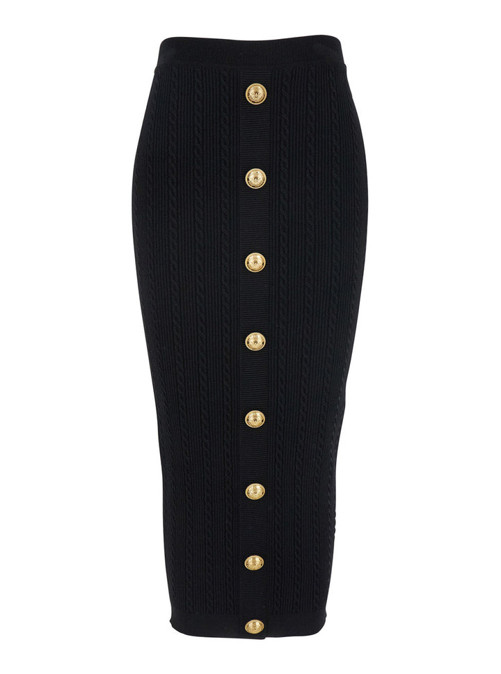 Balmain Women Black Skirt With Logo Buttons And Zip Closure In Viscose Blend Woman