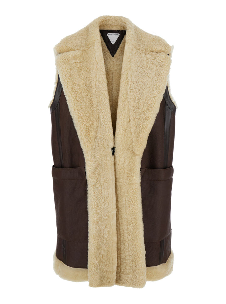 Bottega Veneta Women Brown Shearling Coat With Front Button Closure And Side Pockets In Leather Woman