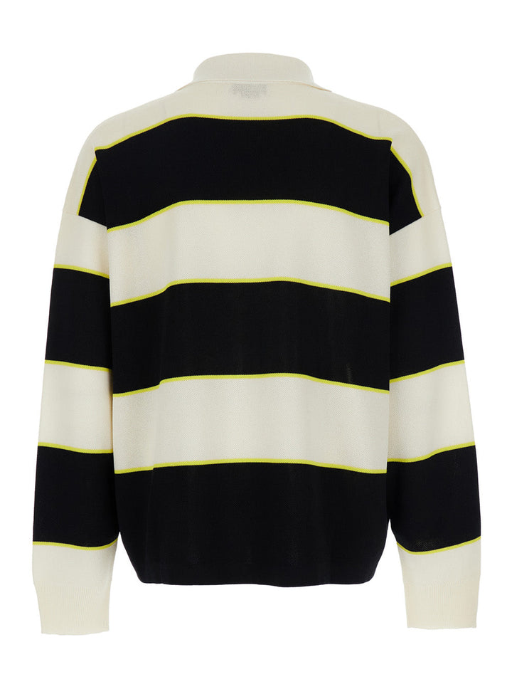 Alexander Mcqueen Men Black And White Long-Sleeve Polo Shirt With Logo Patch On The Front And All-Over Striped Motif In Cotton Blend Man