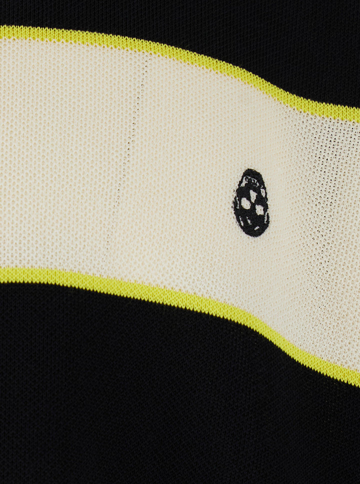 Alexander Mcqueen Men Black And White Long-Sleeve Polo Shirt With Logo Patch On The Front And All-Over Striped Motif In Cotton Blend Man