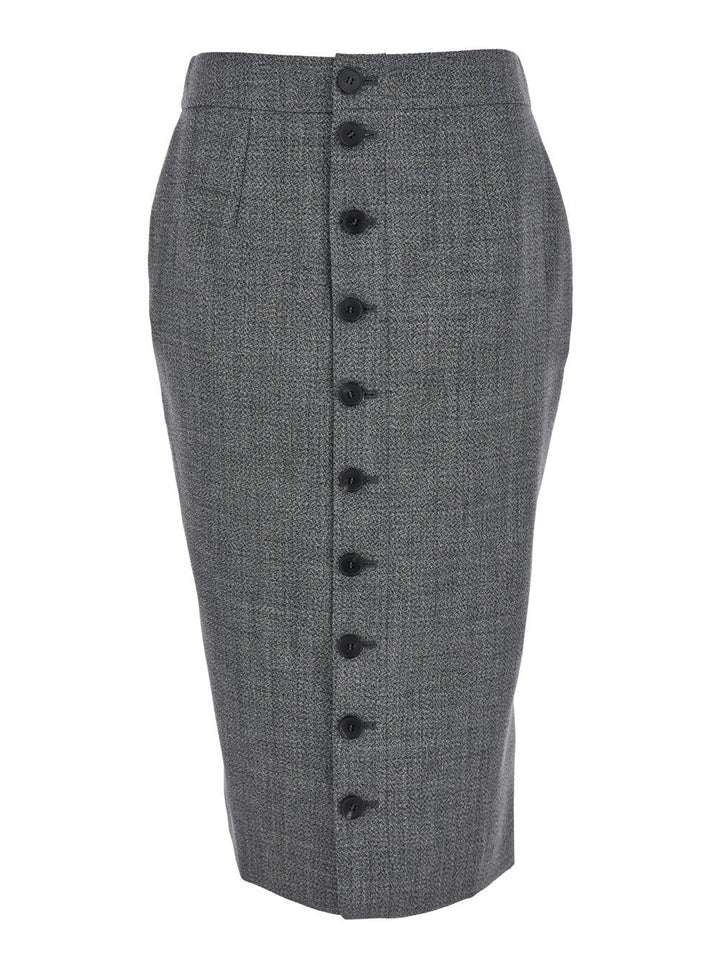 Alexander Mcqueen Women Grey Skirt With Button Closure In Wool Woman