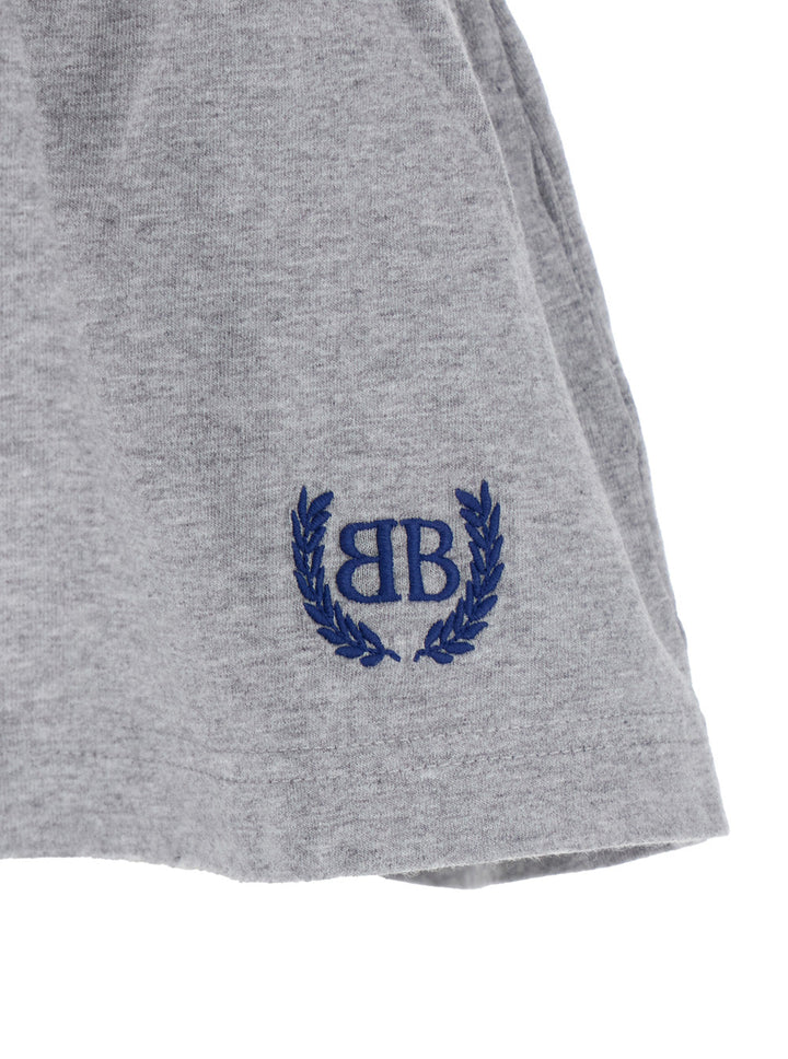 Balenciaga Women Grey Miniskirt With Logo Embroidery On The Front And Elastic Drawstring Waist In Cotton Woman