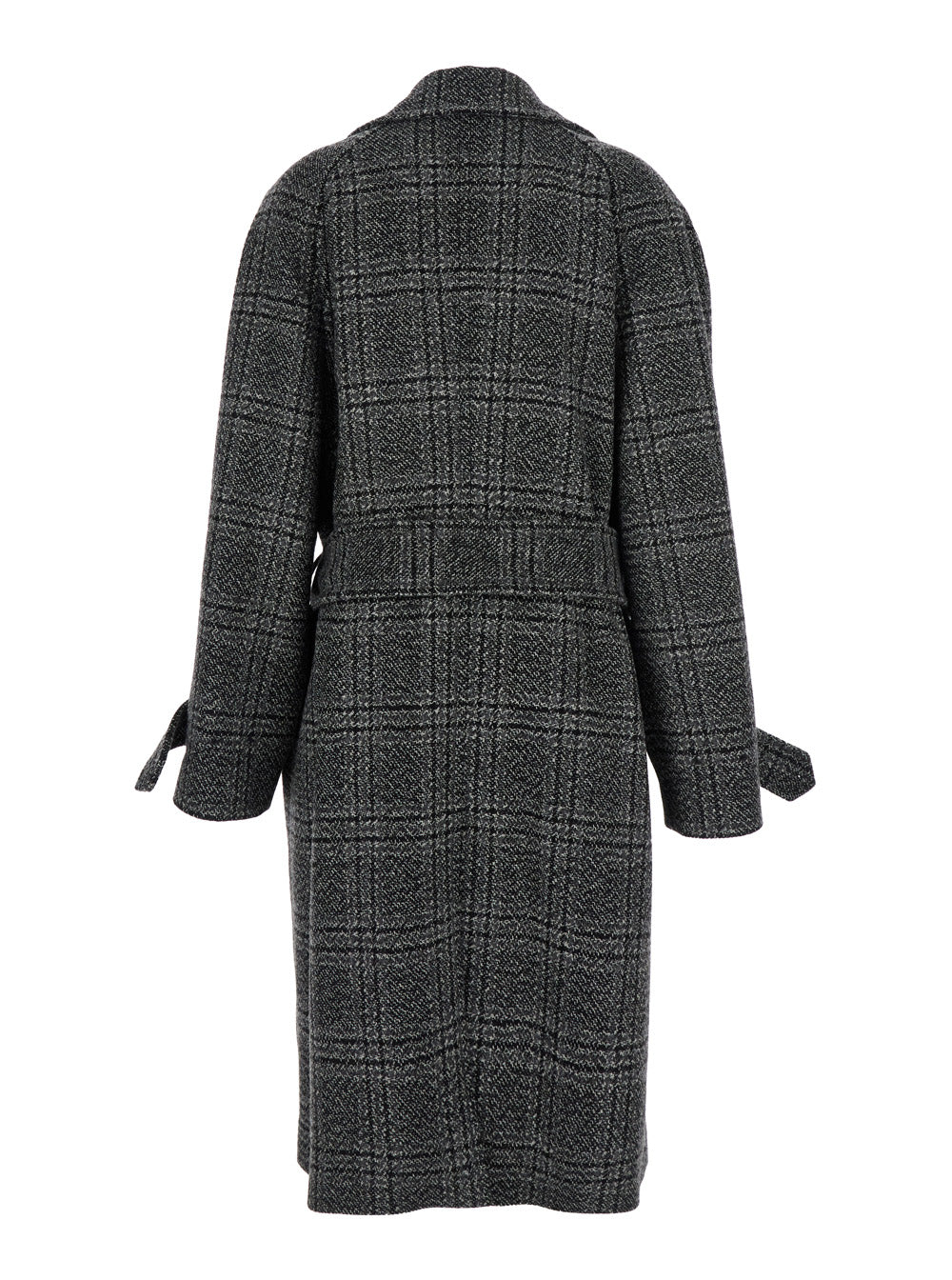 Balenciaga Women Grey Coat With Wide Notched Revers And All-Over Check Motif In Wool Woman
