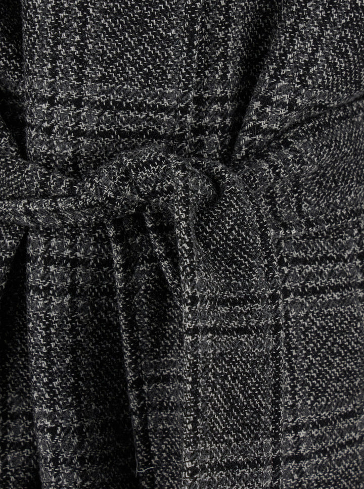 Balenciaga Women Grey Coat With Wide Notched Revers And All-Over Check Motif In Wool Woman