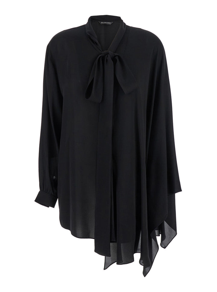 Balenciaga Women Black Blouse With Pussybow Collar And Asymmetric Design In Silk Woman