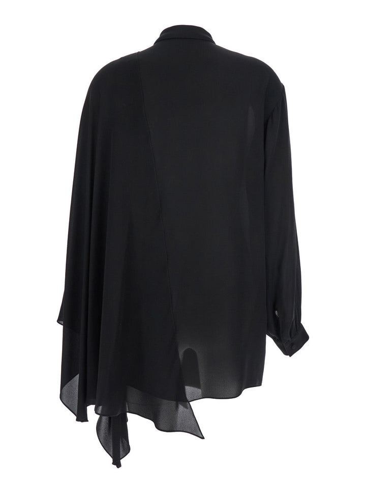 Balenciaga Women Black Blouse With Pussybow Collar And Asymmetric Design In Silk Woman