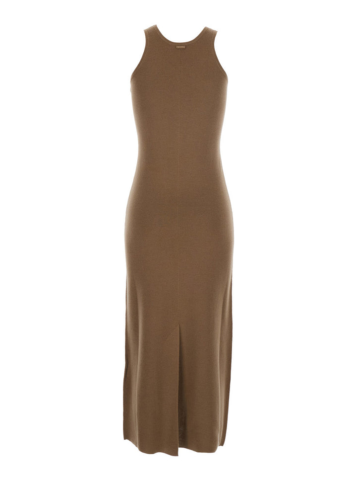 Max Mara Women 'Aceri' Brown Dress With Round Neck And Rear Single Slit In Wool Woman