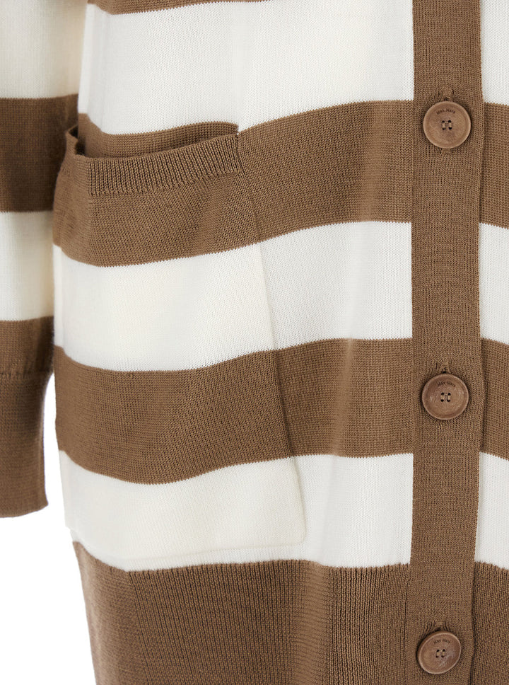 Max Mara Women 'Fiemme'beige Cardigan With Rear Embroidery And All-Over Striped Motif In Wool Woman