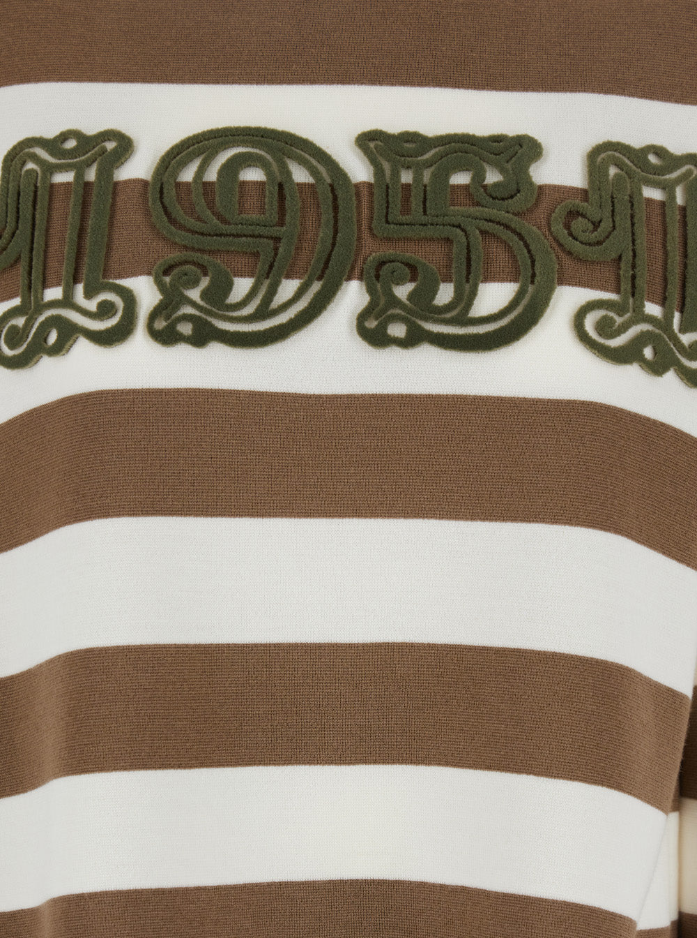 Max Mara Women 'Viterbo' Beige Crewneck Sweater With Embroidery On The Front And All-Over Striped Motif In Wool Woman