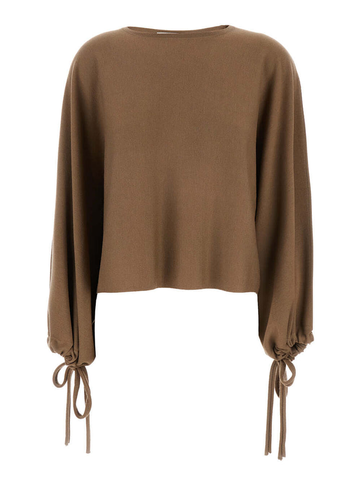 Max Mara Women 'Frais' Brown Crewneck Sweater With Cuffs With Ties In Wool Woman