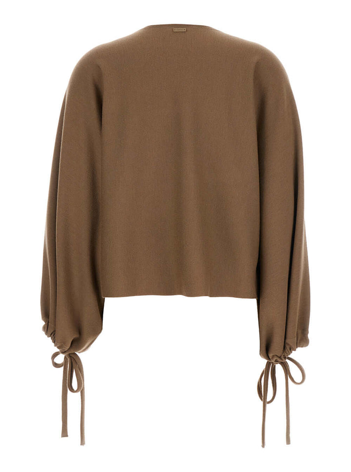Max Mara Women 'Frais' Brown Crewneck Sweater With Cuffs With Ties In Wool Woman