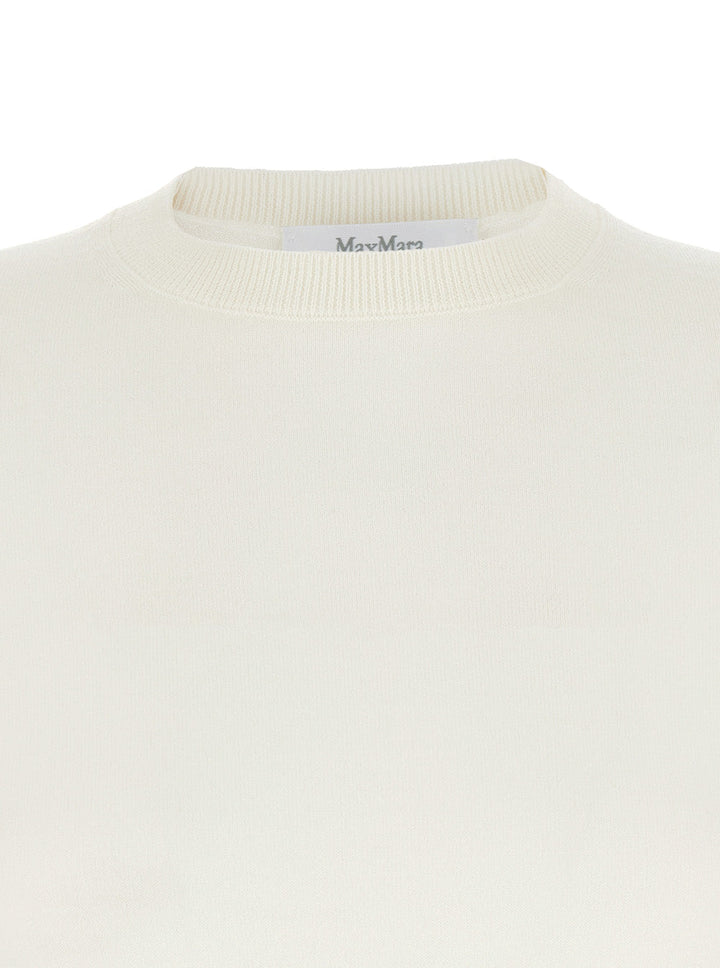 Max Mara Women 'Gerico' White Crewneck Sweater With Short Sleeves In Wool Woman