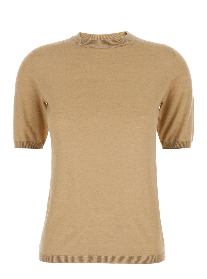 Max Mara Women 'Gerico' Beige Crewneck Sweater With Short Sleeves In Wool Woman