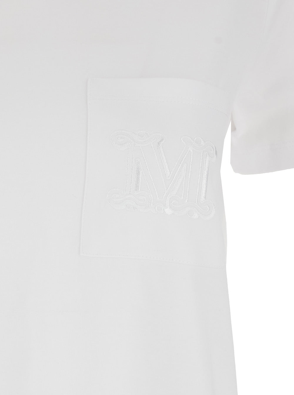 Max Mara Women 'Papaia' White Crewneck T-Shirt With Tonal Logo Embroidery On The Front In Cotton Woman