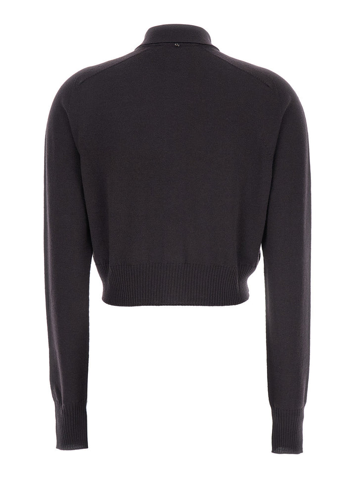 Sportmax Women 'Perseo' Black Cropped Cardigan With Button Down Collar And Ribbed Trims In Wool Woman