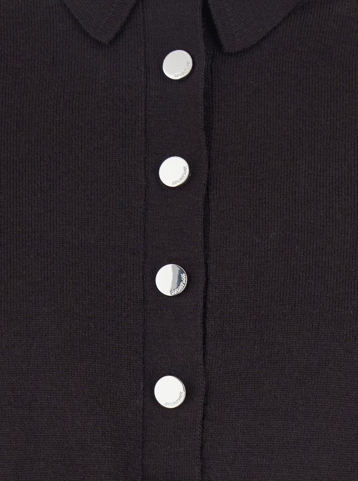 Sportmax Women 'Perseo' Black Cropped Cardigan With Button Down Collar And Ribbed Trims In Wool Woman