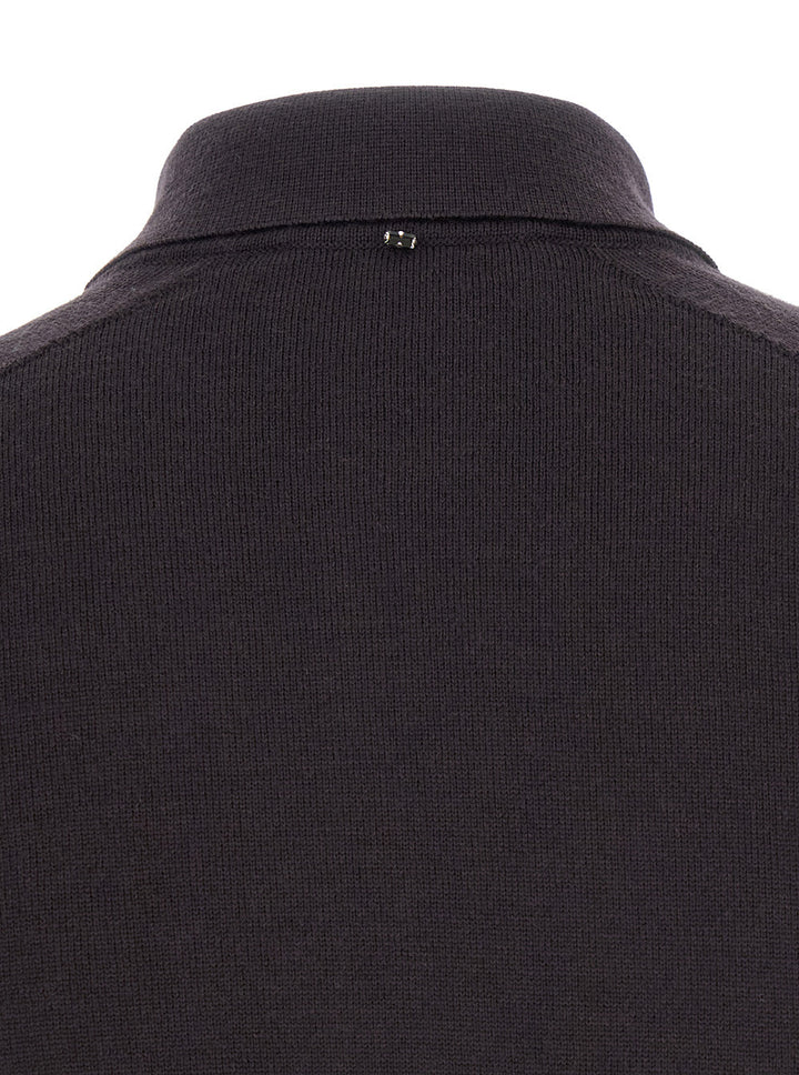 Sportmax Women 'Perseo' Black Cropped Cardigan With Button Down Collar And Ribbed Trims In Wool Woman