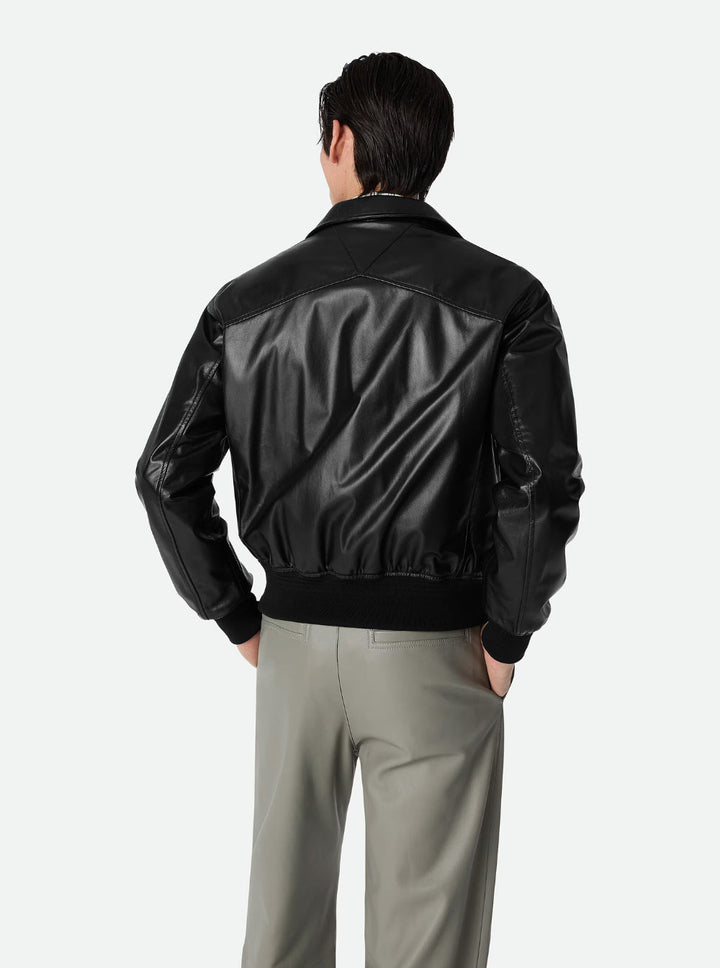 Bottega Veneta Men Black Bomber Jacket With Two Front Welt Pockets In Leather Man
